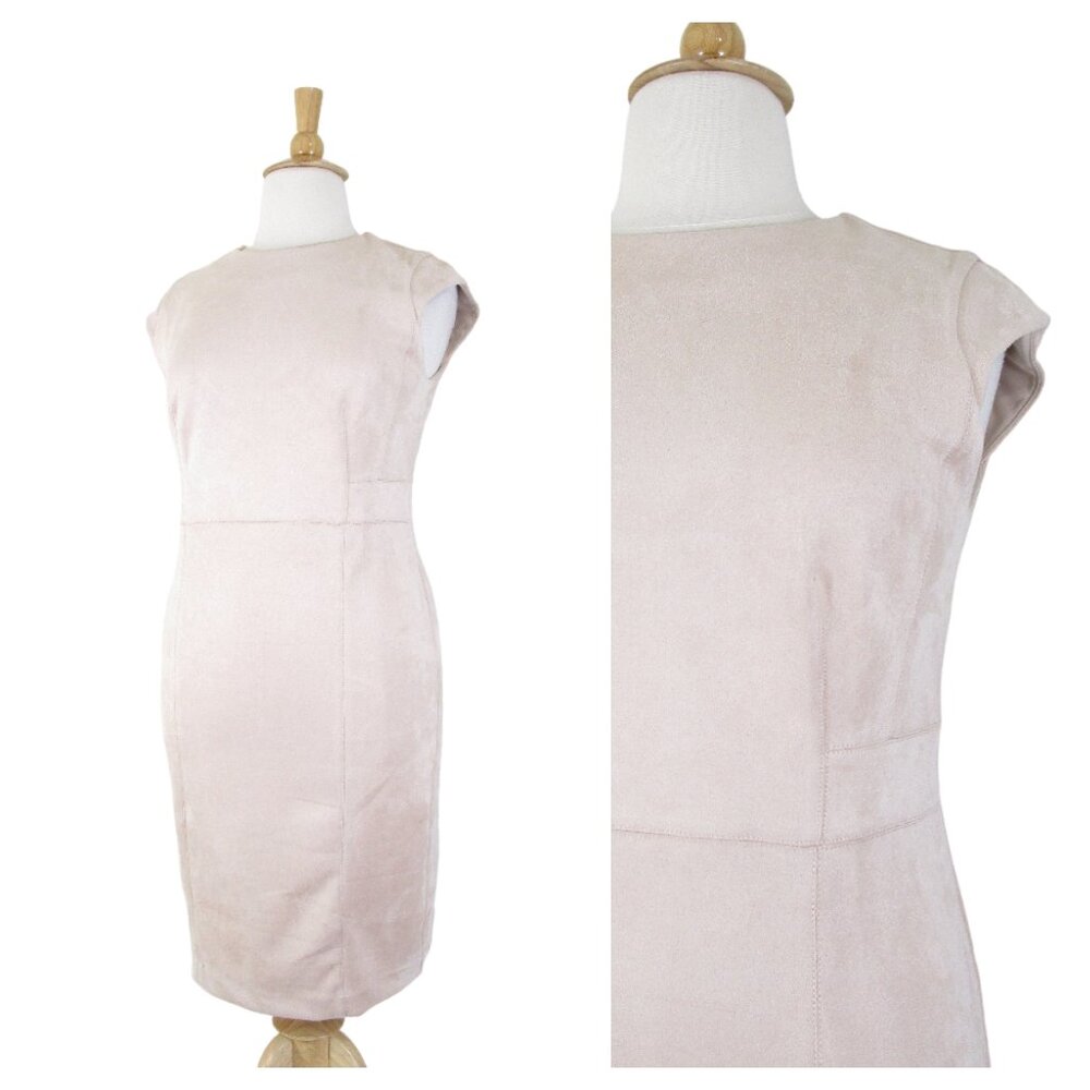 Ann Taylor Plus Size Beige Champagne Faux Suede Sheath Dress 14 Formal Career
